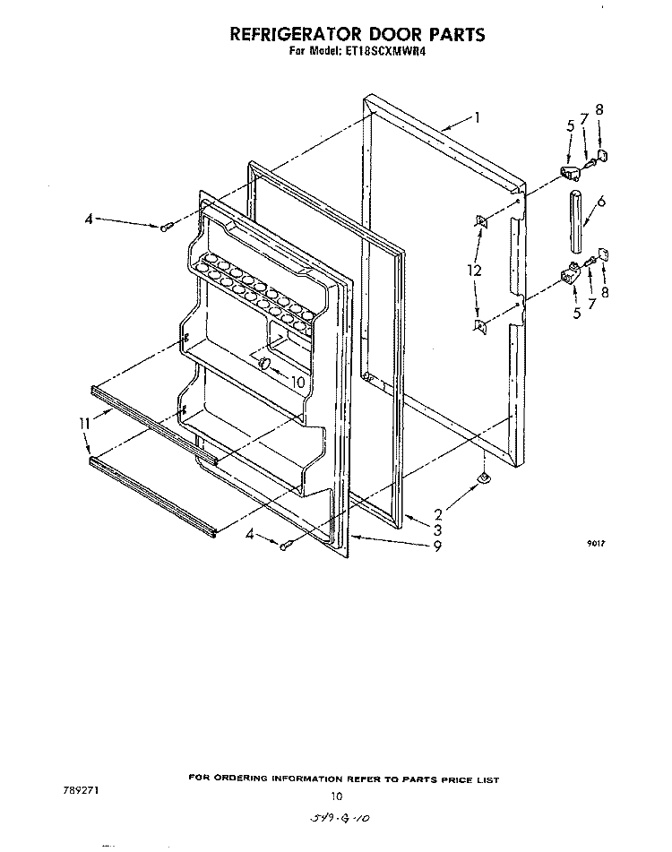 REFRIGERATOR DOOR , PARTS NOT ILLUS Diagram and Parts List for ET18SCXMWR4  Whirlpool Refrigerator