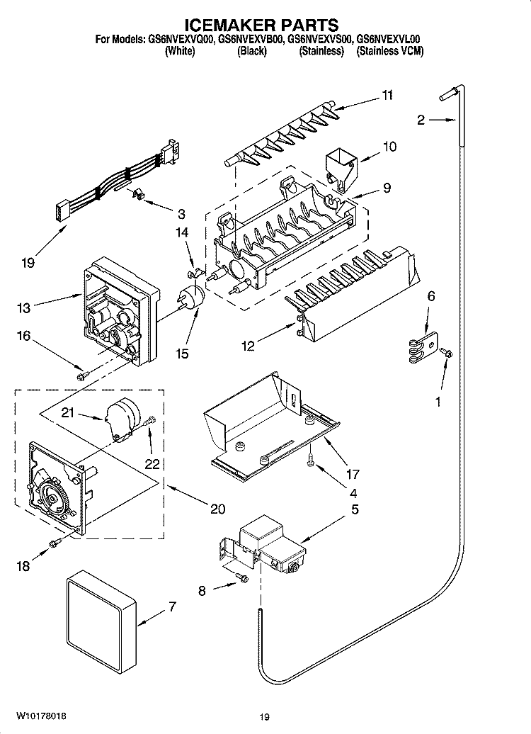 ICEMAKER PARTS, OPTIONAL PARTS (NOT INCLUDED) Diagram and Parts List for GS6NVEXVS00  Whirlpool Refrigerator