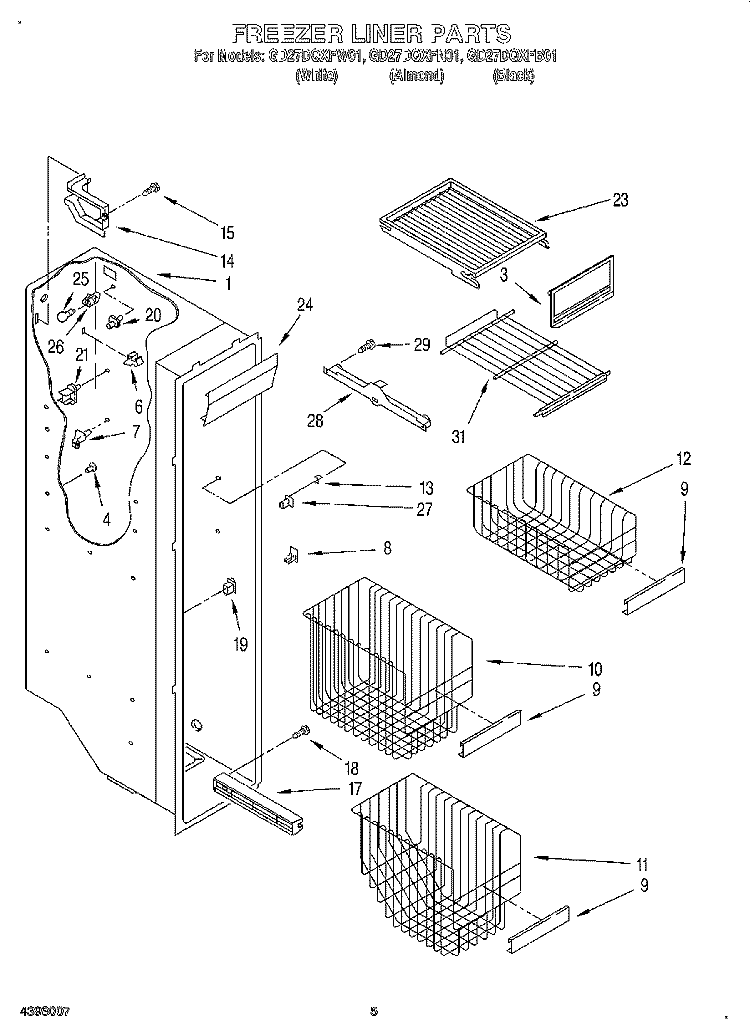 FREEZER LINER Diagram and Parts List for GD27DQXFB01  Whirlpool Refrigerator