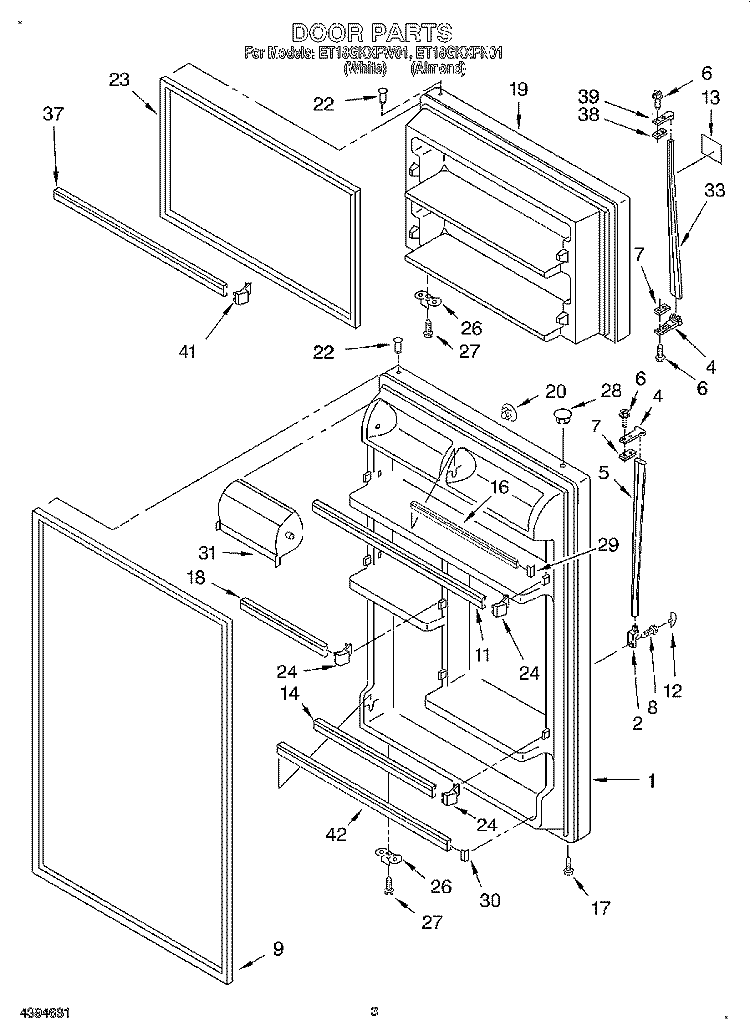 DOOR Diagram and Parts List for ET18GKXFW01  Whirlpool Refrigerator