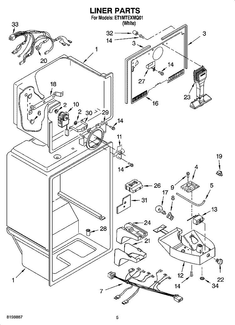 LINER PARTS Diagram and Parts List for ET1MTEXMQ01  Whirlpool Refrigerator