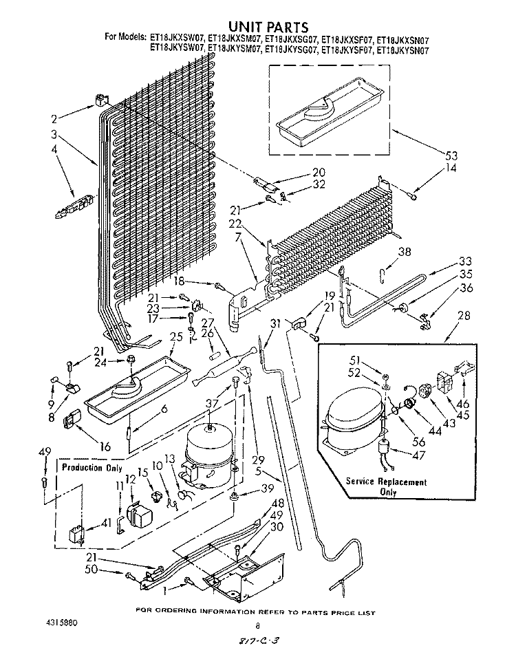 UNIT Diagram and Parts List for ET18JKYSF07  Whirlpool Refrigerator