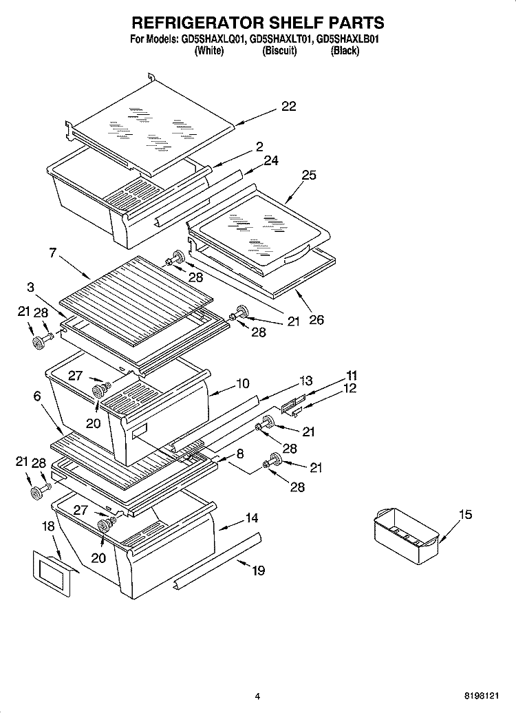REFRIGERATOR SHELF PARTS Diagram and Parts List for GD5SHAXLT01  Whirlpool Refrigerator