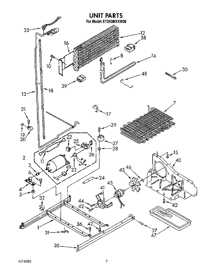 UNIT Diagram and Parts List for ET20GMXXN00  Whirlpool Refrigerator