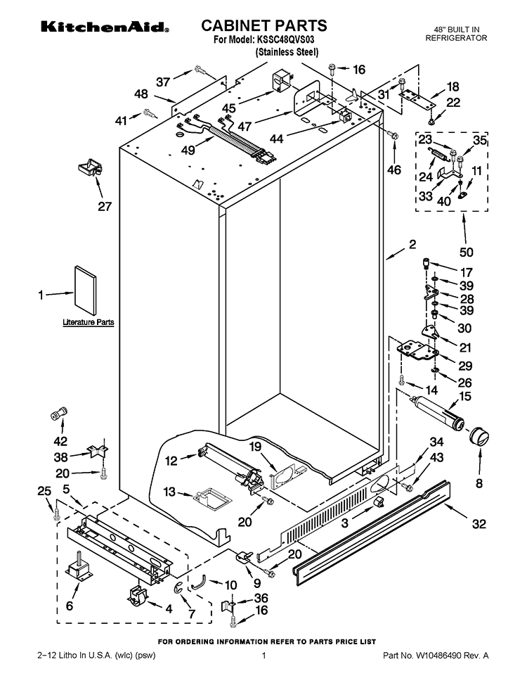 CABINET PARTS Diagram and Parts List for  KitchenAid Refrigerator