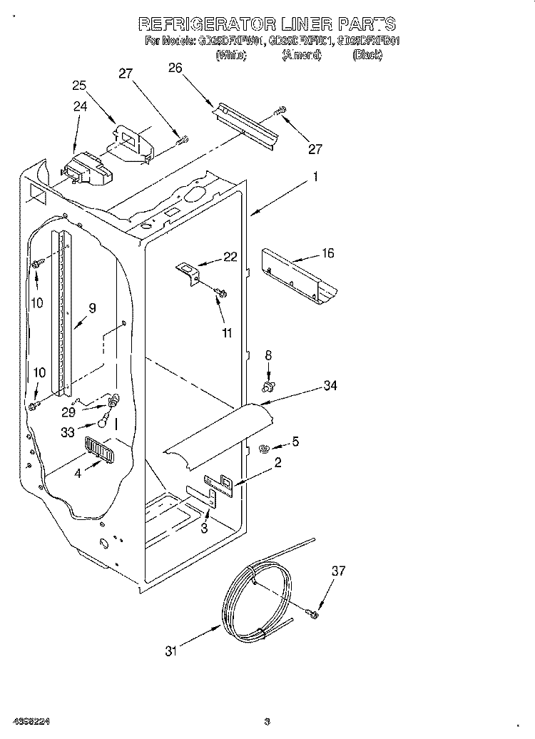 REFRIGERATOR LINER Diagram and Parts List for GD25DFXFW01  Whirlpool Refrigerator