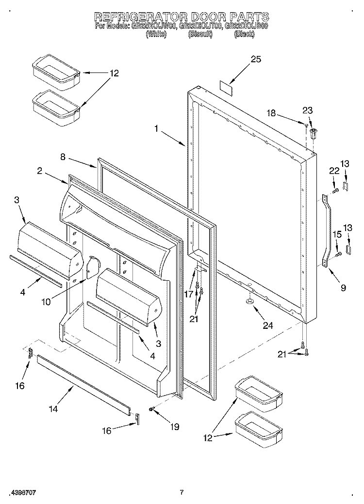REFRIGERATOR DOOR Diagram and Parts List for GB22DKXJB00  Whirlpool Refrigerator