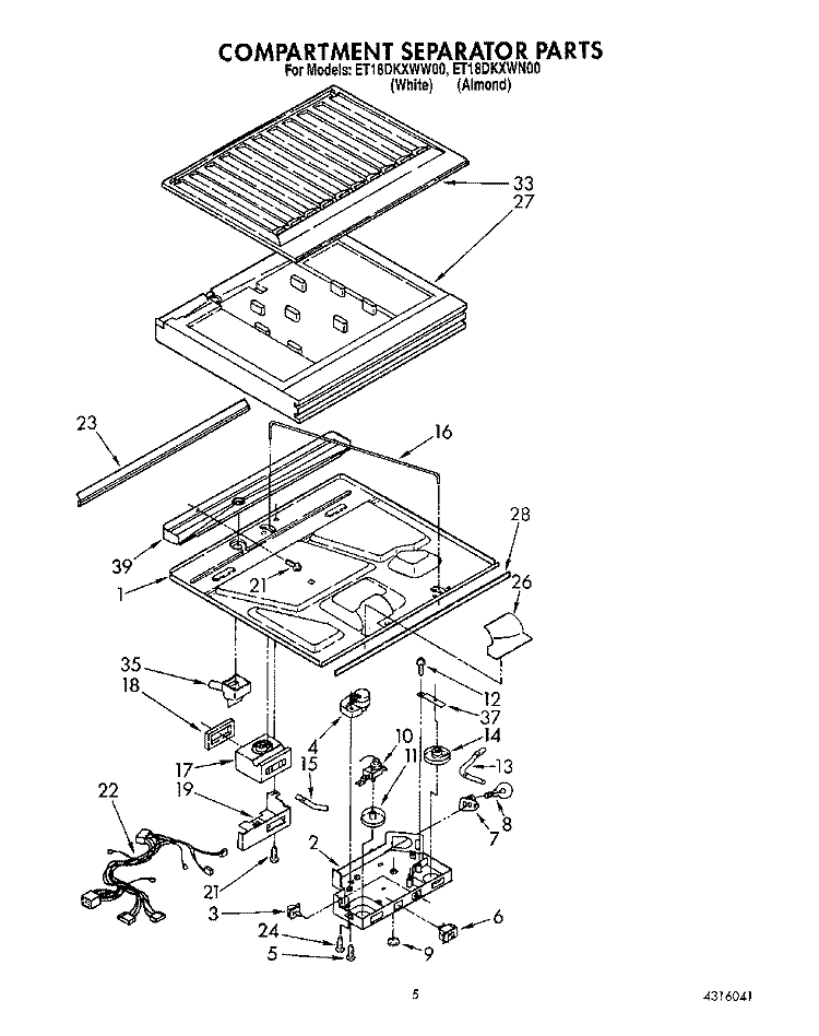 COMPARTMENT SEPARATOR Diagram and Parts List for ET18DKXWW00  Whirlpool Refrigerator