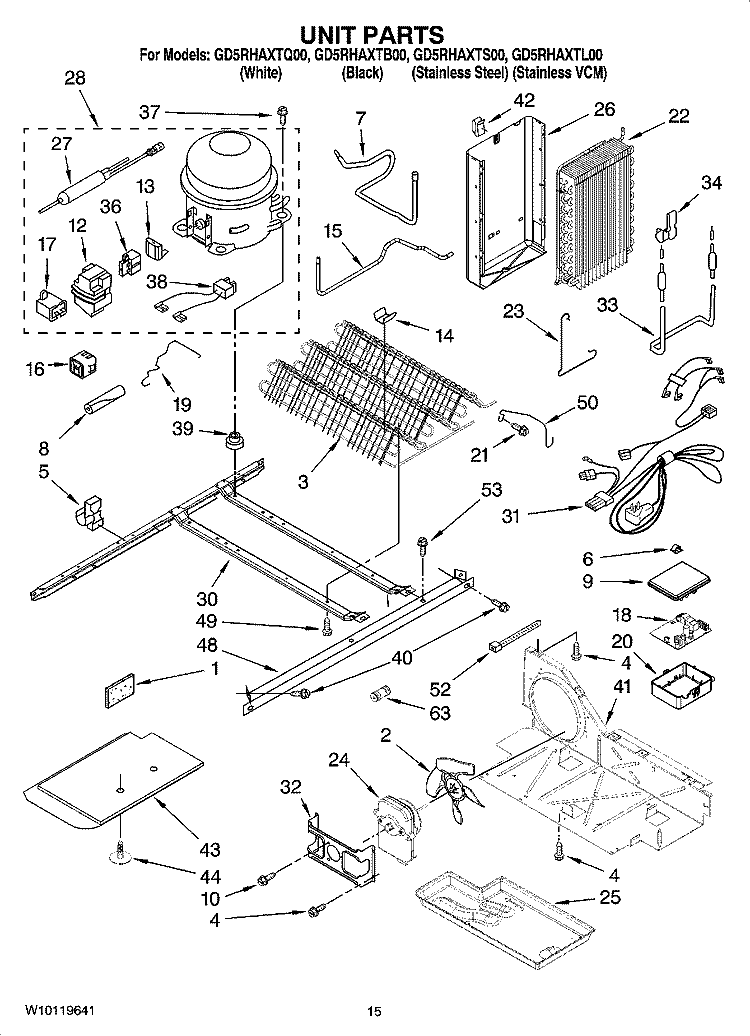 UNIT PARTS Diagram and Parts List for GD5RHAXTQ00  Whirlpool Refrigerator