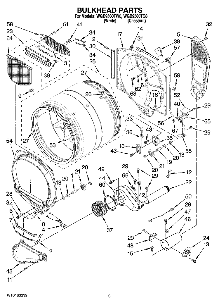 BULKHEAD PARTS Diagram and Parts List for  Whirlpool Dryer