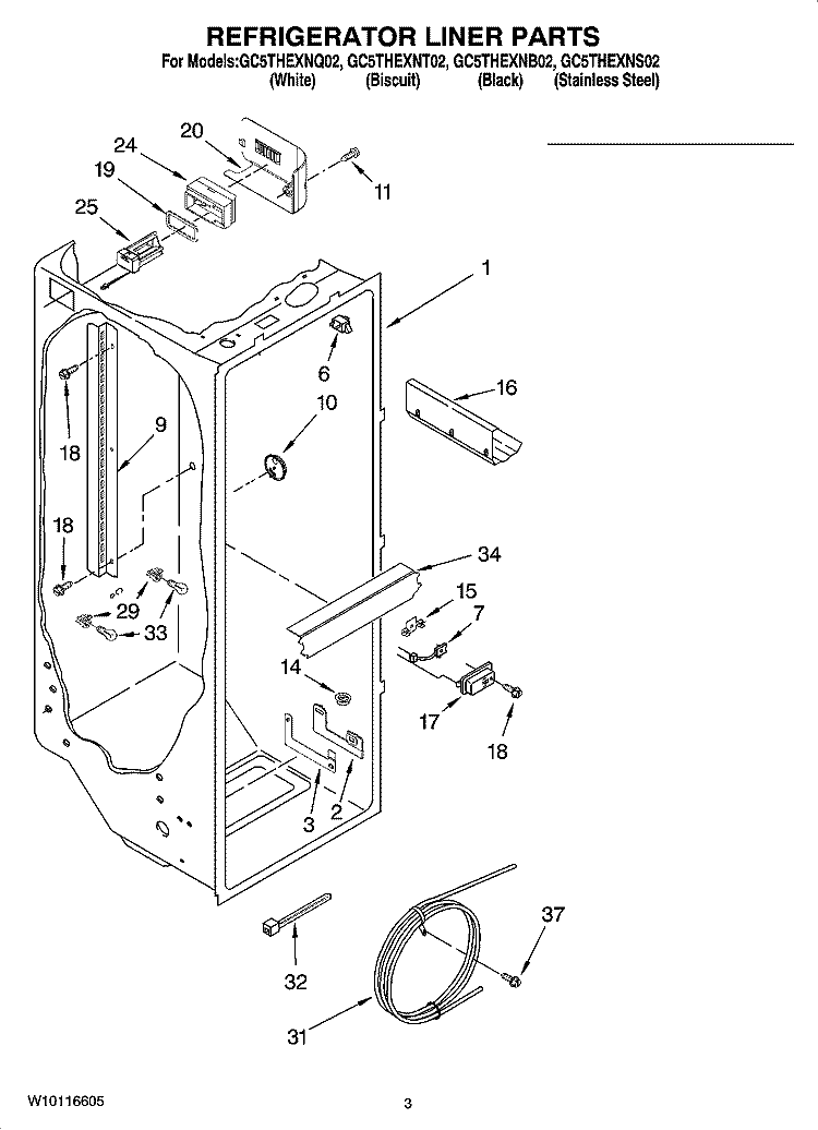 REFRIGERATOR LINER PARTS Diagram and Parts List for GC5THEXNS02  Whirlpool Refrigerator