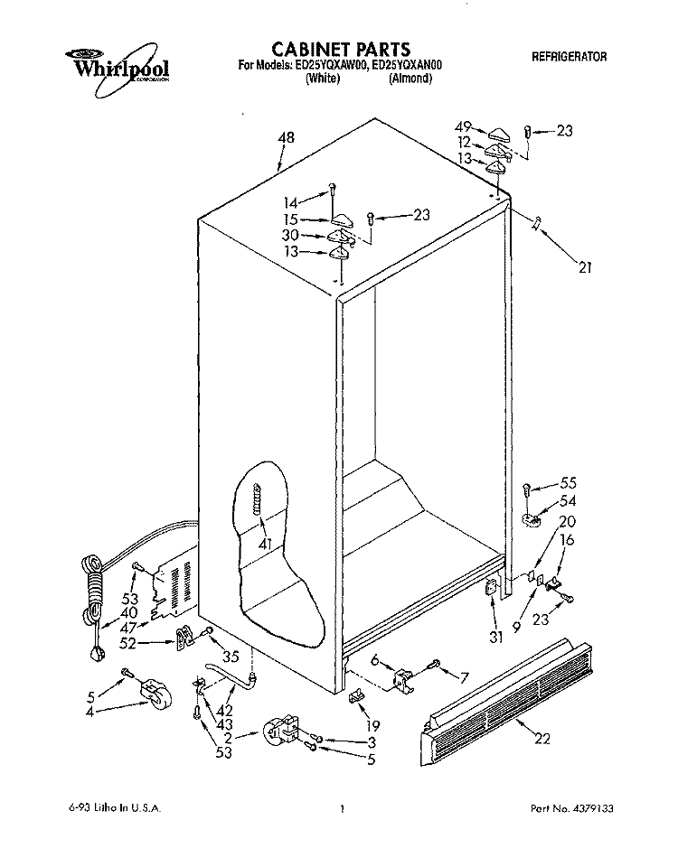 CABINET Diagram and Parts List for ED25YQXAW00  Whirlpool Refrigerator