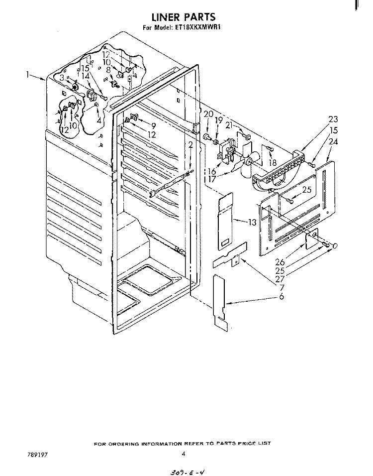 LINER Diagram and Parts List for ET18XKXMWR1  Whirlpool Refrigerator