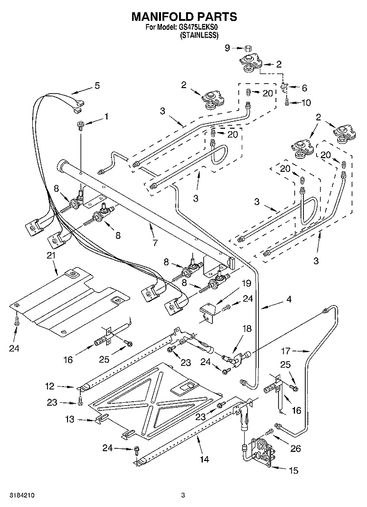 MANIFOLD Diagram and Parts List for  Whirlpool Range