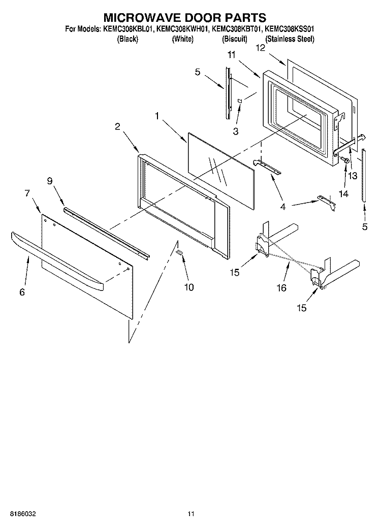 MICROWAVE DOOR PARTS, OPTIONAL PARTS Diagram and Parts List for  KitchenAid Microwave Oven Combo