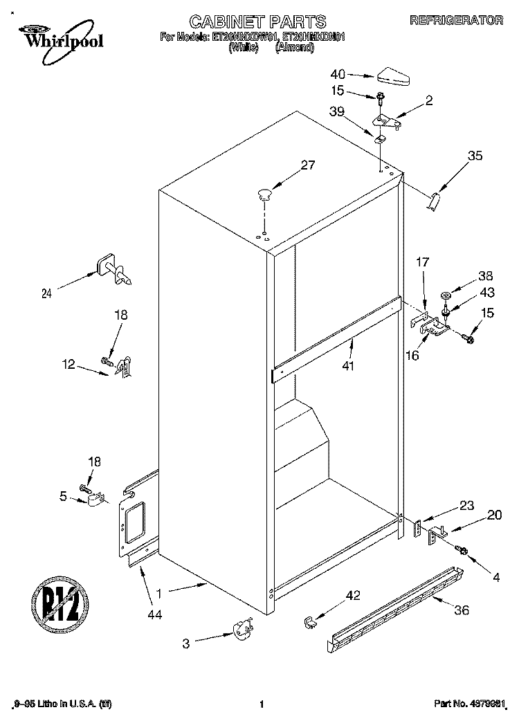 CABINET Diagram and Parts List for ET20NMXDN01  Whirlpool Refrigerator