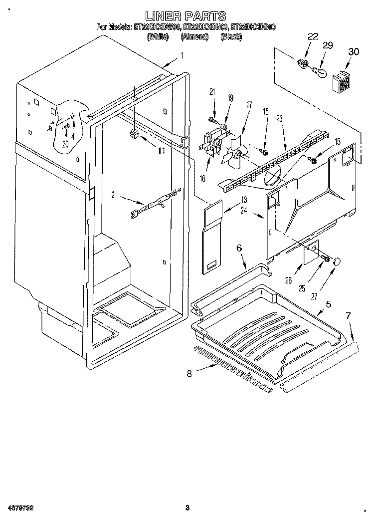 LINER Diagram and Parts List for ET22DKXDW00  Whirlpool Refrigerator