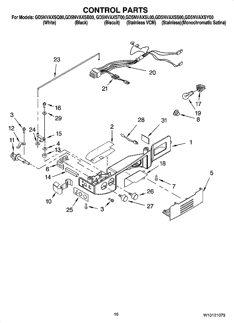 CONTROL PARTS Diagram and Parts List for GD5NVAXSL00  Whirlpool Refrigerator