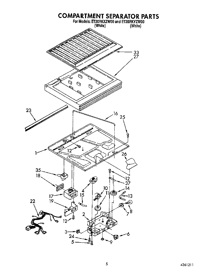 COMPARTMENT SEPARATOR Diagram and Parts List for ET20RKXZW00  Whirlpool Refrigerator