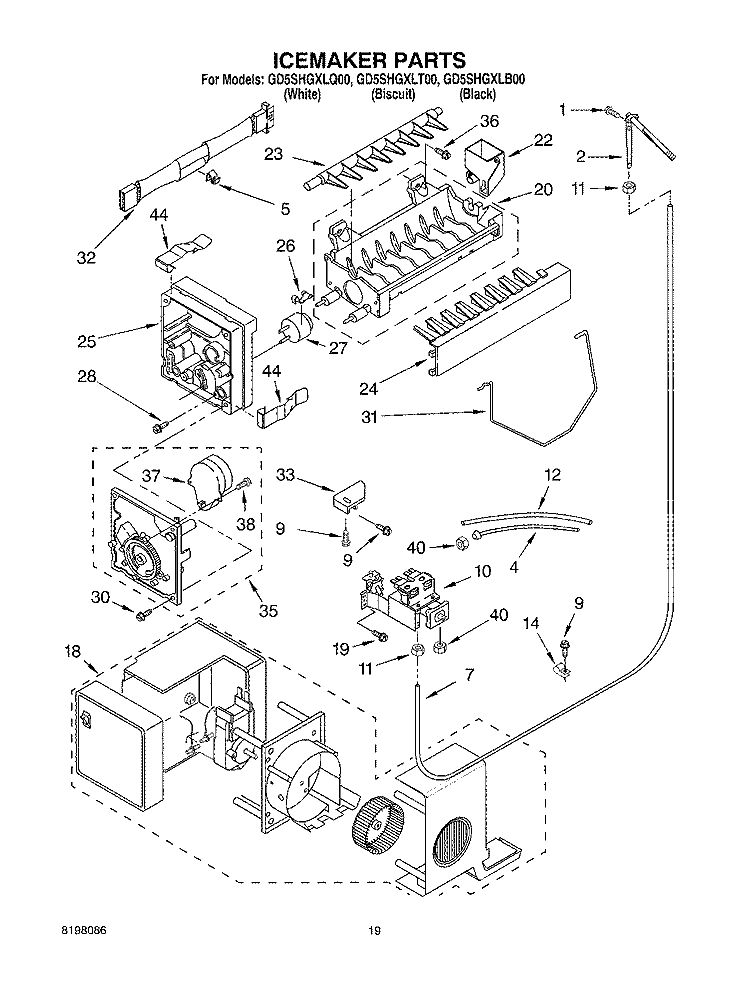 ICEMAKER Diagram and Parts List for GD5SHGXLQ00  Whirlpool Refrigerator