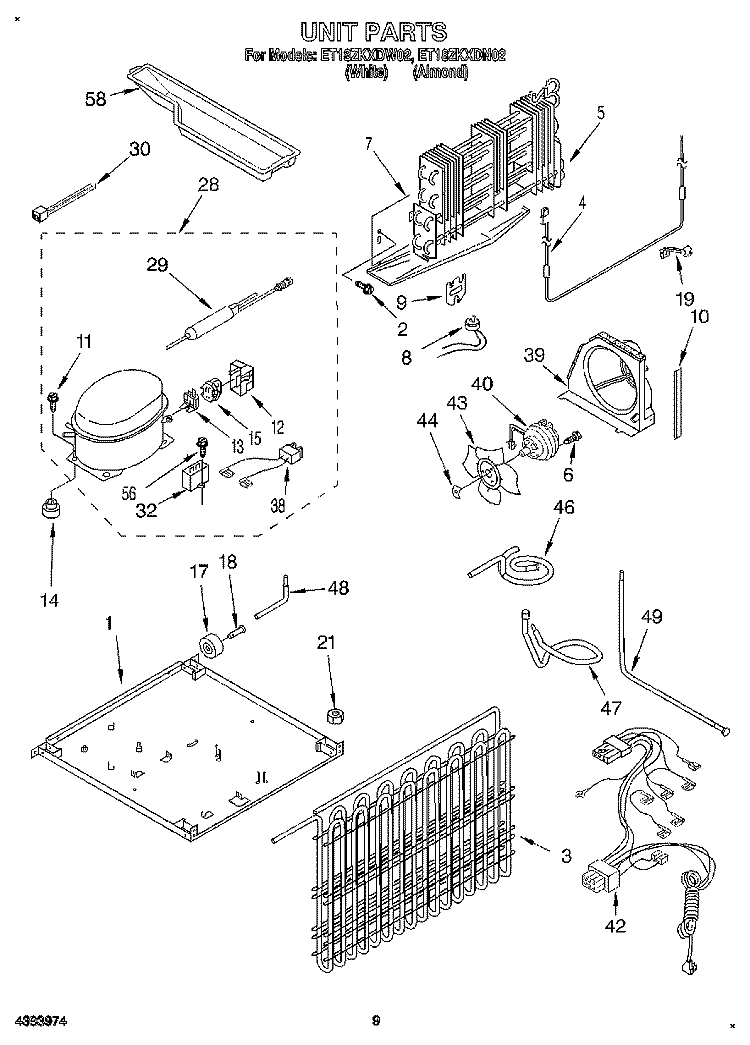 UNIT, LIT/OPTIONAL Diagram and Parts List for ET18ZKXDN02  Whirlpool Refrigerator