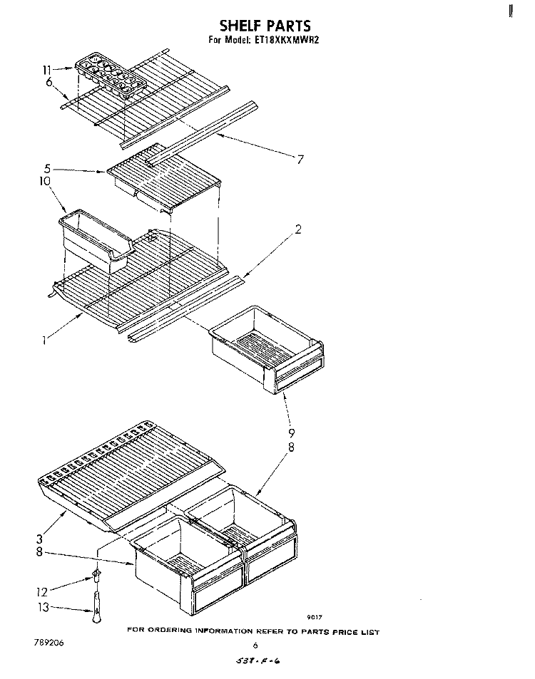 SHELF Diagram and Parts List for ET18XKXMWR2  Whirlpool Refrigerator