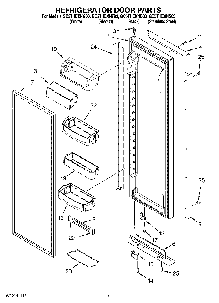 REFRIGERATOR DOOR PARTS Diagram and Parts List for GC5THEXNB03  Whirlpool Refrigerator