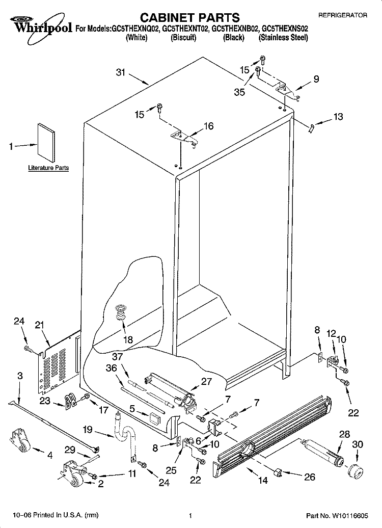 CABINET PARTS Diagram and Parts List for GC5THEXNS02  Whirlpool Refrigerator