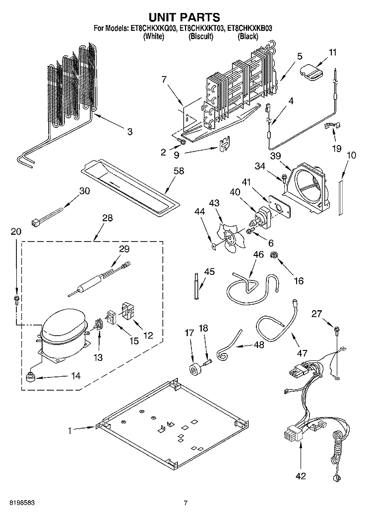 UNIT PARTS Diagram and Parts List for ET8CHKXKQ03  Whirlpool Refrigerator