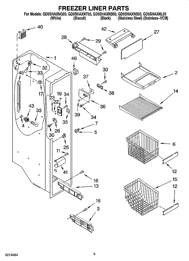 FREEZER LINER PARTS Diagram and Parts List for GD5SHAXNL03  Whirlpool Refrigerator