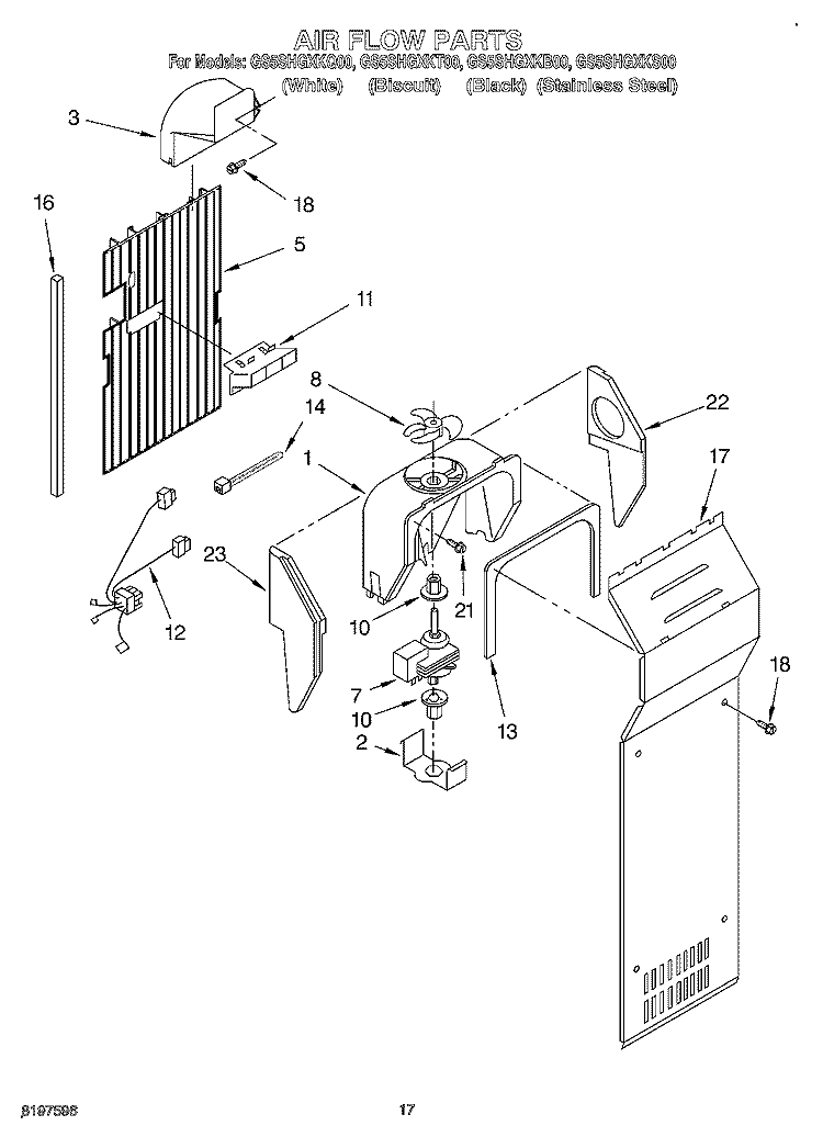 AIR FLOW Diagram and Parts List for GS5SHGXKB00  Whirlpool Refrigerator