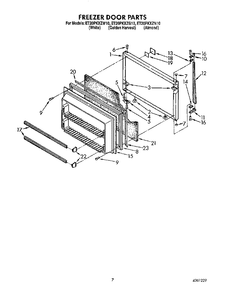 FREEZER DOOR Diagram and Parts List for ET20PKXZW10  Whirlpool Refrigerator