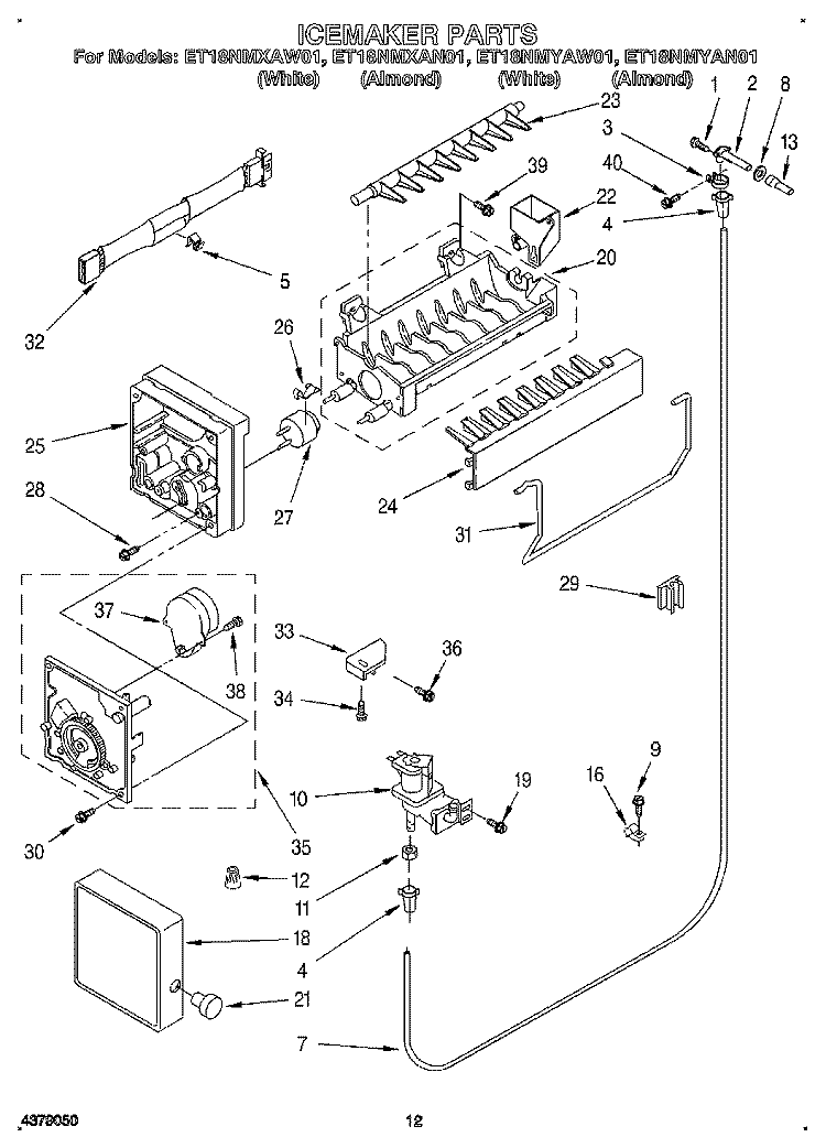 ICEMAKER, LIT/OPTIONAL Diagram and Parts List for ET18NMYAN01  Whirlpool Refrigerator