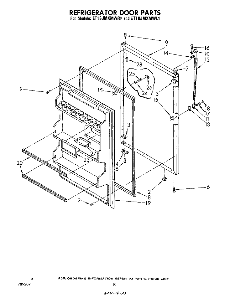 REFRIGERATOR DOOR Diagram and Parts List for ET18JMXMWR1  Whirlpool Refrigerator