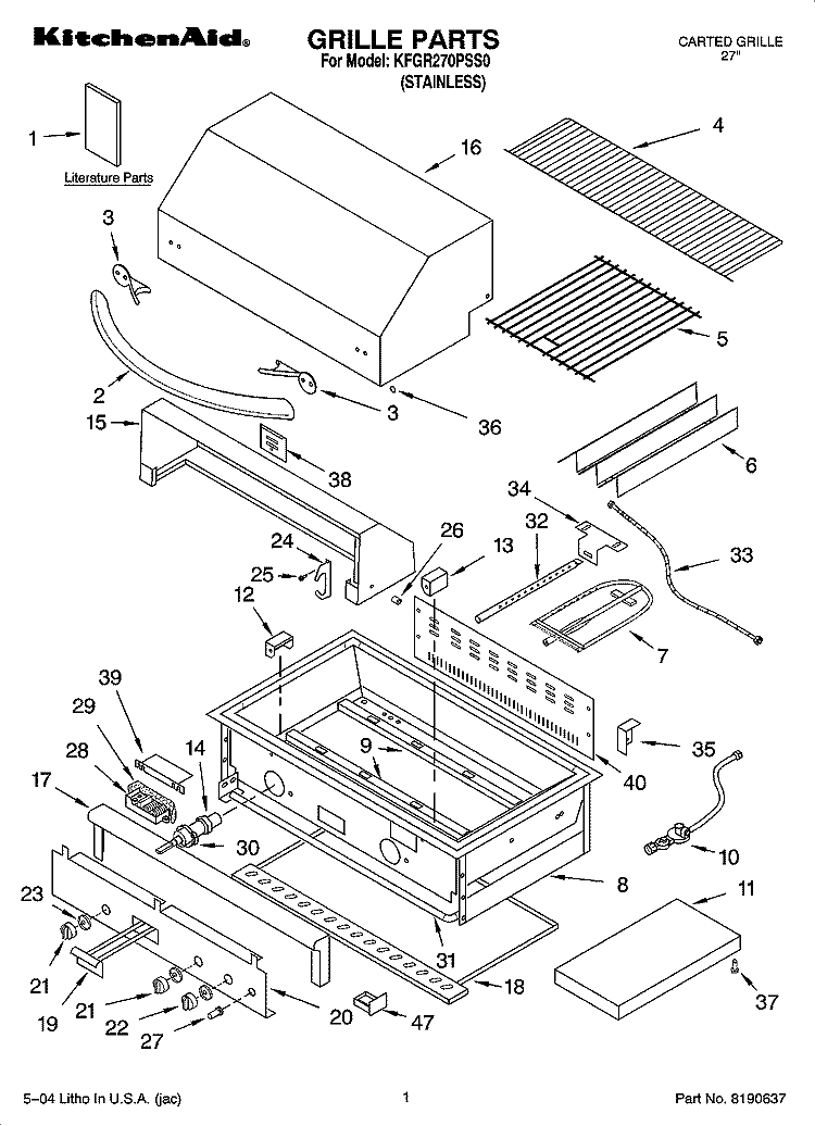 GRILLE PARTS Diagram and Parts List for KFGR270PSS0  KitchenAid Grill