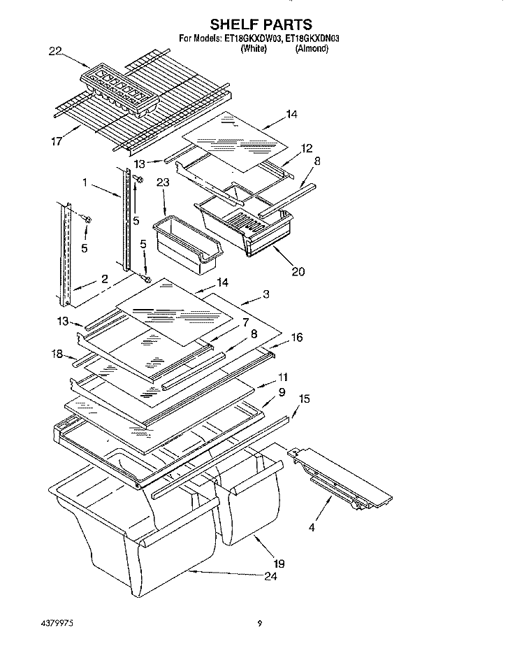 SHELF, LIT/OPTIONAL Diagram and Parts List for ET18GKXDW03  Whirlpool Refrigerator