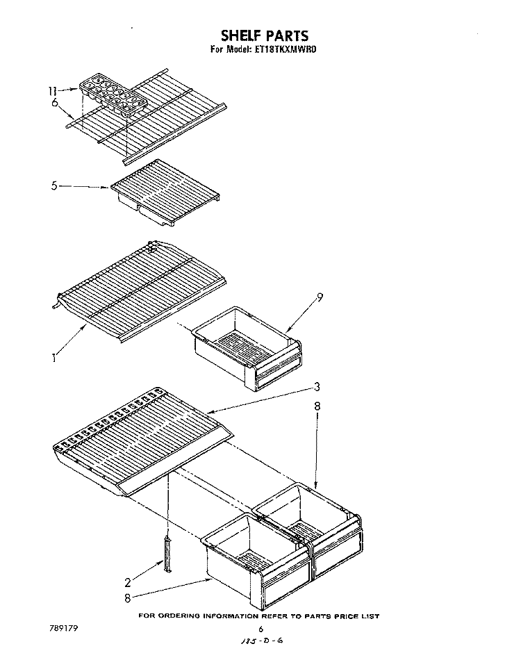 SHELF Diagram and Parts List for ET18TKXMWR0  Whirlpool Refrigerator