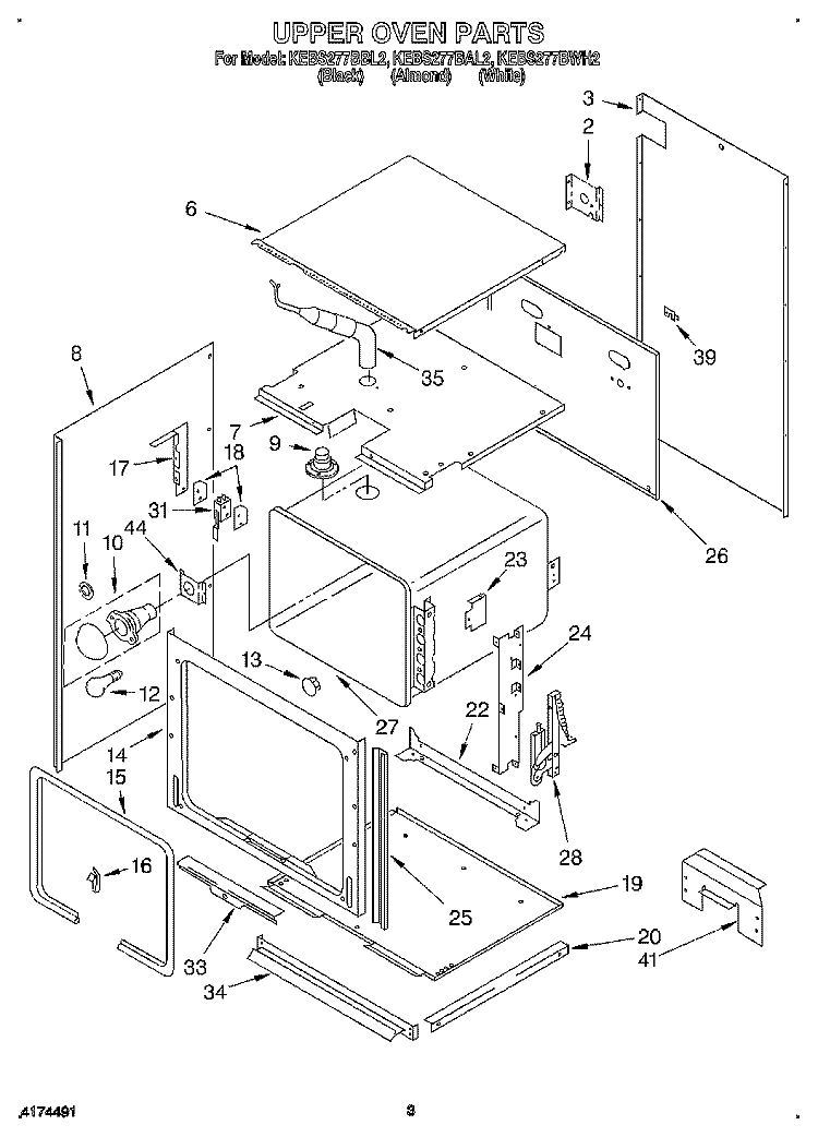 UPPER OVEN Diagram and Parts List for KEBS277BBL2  KitchenAid Wall Oven