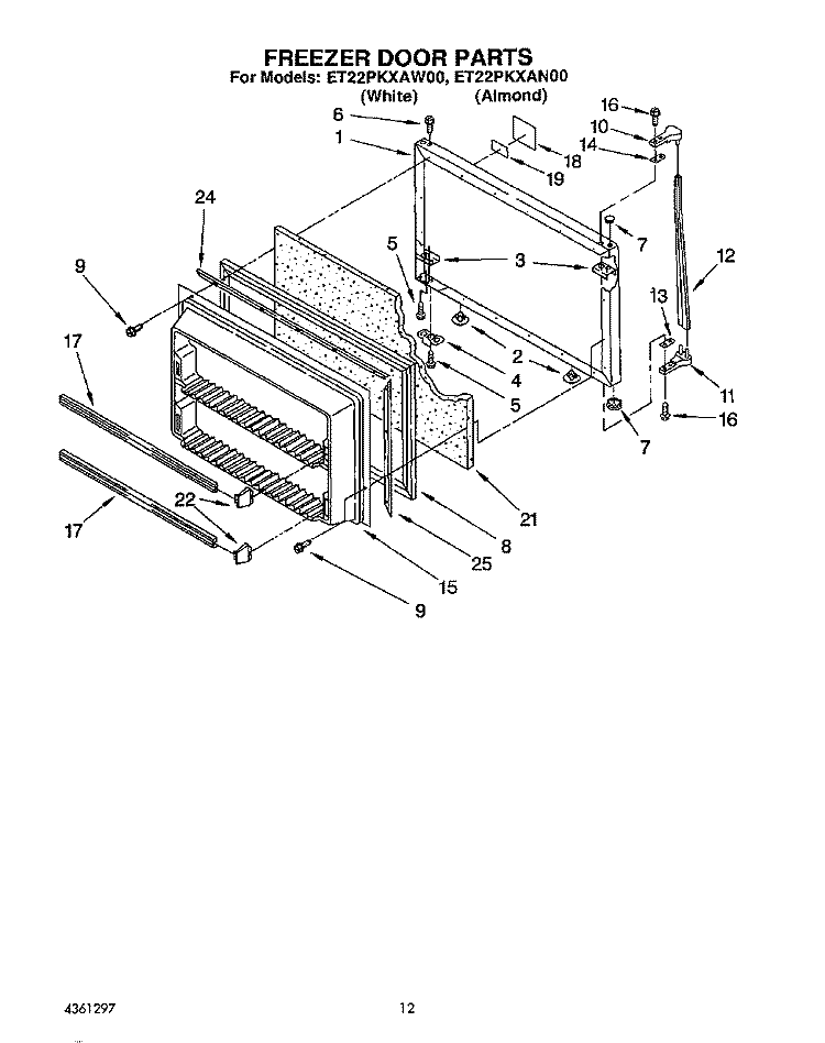 FREEZER DOOR Diagram and Parts List for ET22PKXAW00  Whirlpool Refrigerator