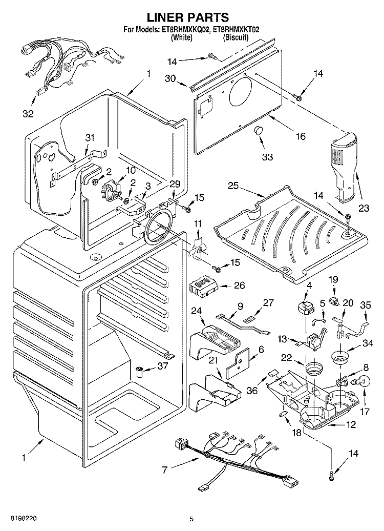 LINER Diagram and Parts List for ET8RHMXKQ02  Whirlpool Refrigerator