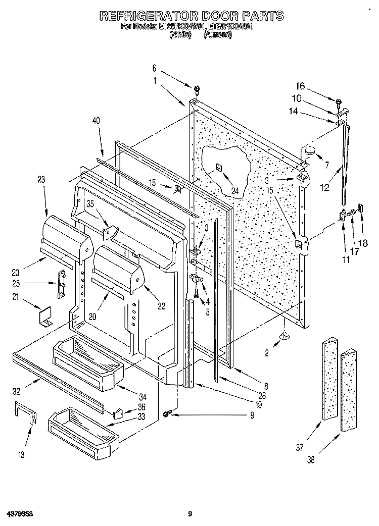 REFRIGERATOR DOOR Diagram and Parts List for ET25PKXBW01  Whirlpool Refrigerator