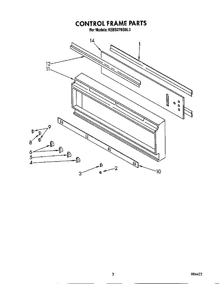 CONTROL FRAME Diagram and Parts List for KEBS276SBL3  KitchenAid Wall Oven