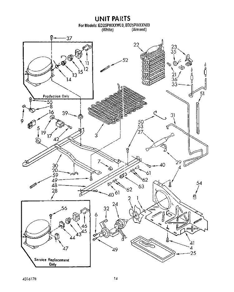 UNIT Diagram and Parts List for ED25PWXXN00  Whirlpool Refrigerator