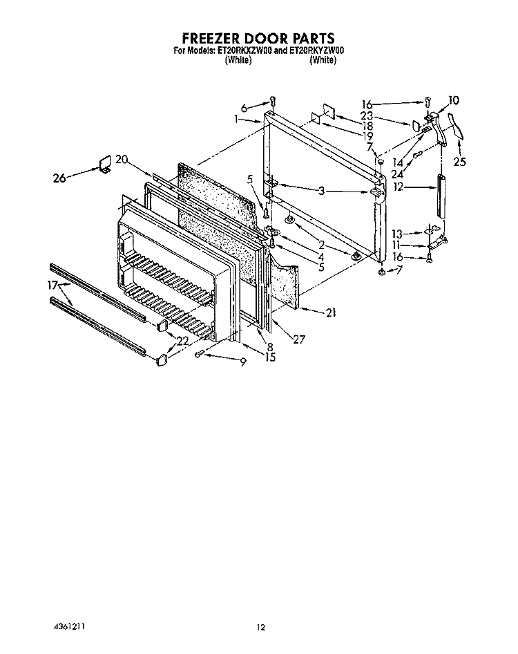 FREEZER DOOR Diagram and Parts List for ET20RKXZW00  Whirlpool Refrigerator