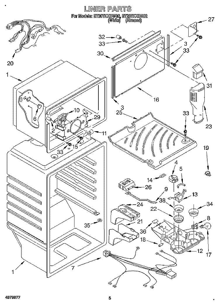 LINER Diagram and Parts List for ET20TKXDW02  Whirlpool Refrigerator