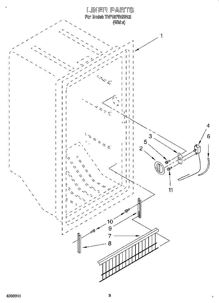 LINER, OPTIONAL Diagram and Parts List for TVF15FRGW02  Whirlpool Freezer