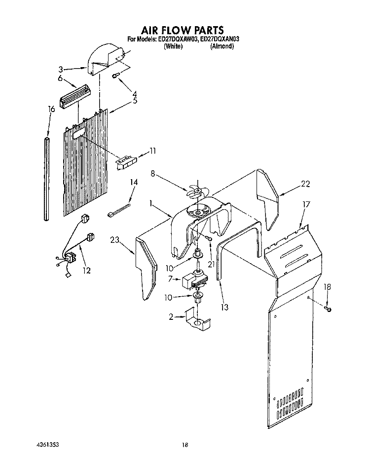 AIR FLOW Diagram and Parts List for ED27DQXAW03  Whirlpool Refrigerator