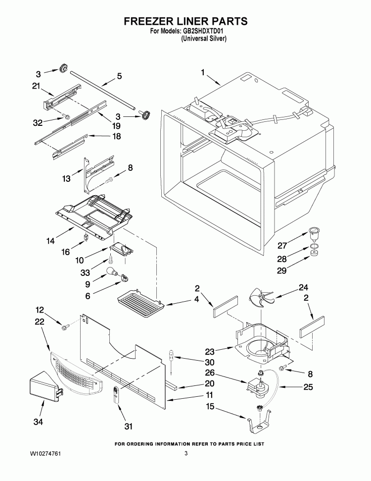 FREEZER LINER PARTS Diagram and Parts List for GB2SHDXTD01  Whirlpool Refrigerator