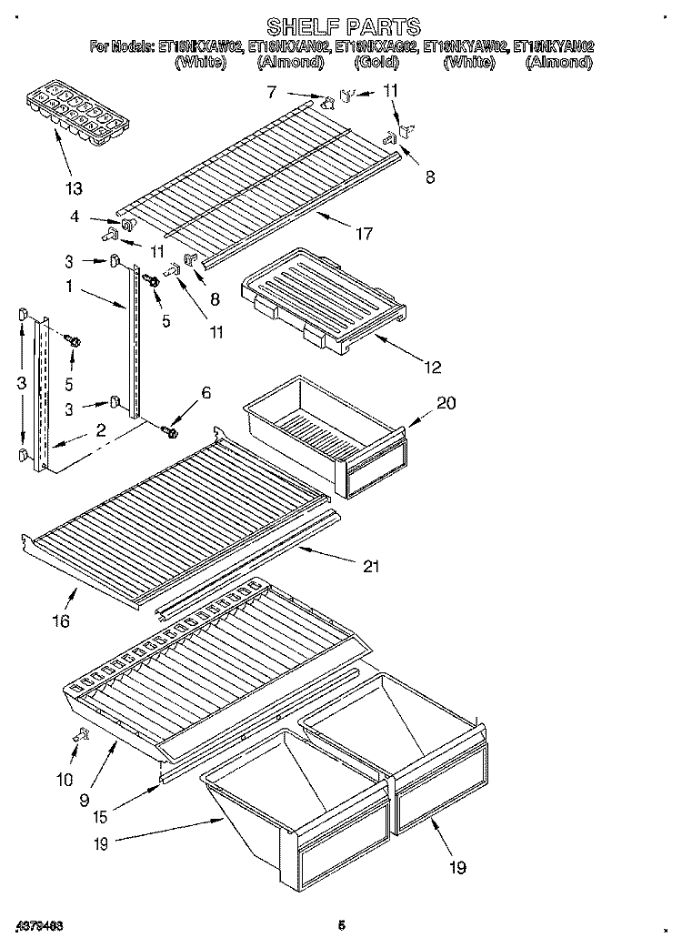 SHELF Diagram and Parts List for ET18NKYAN02  Whirlpool Refrigerator