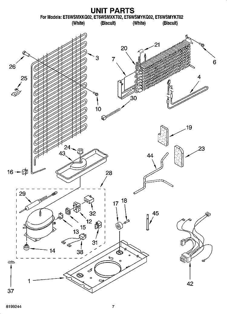 UNIT PARTS Diagram and Parts List for ET6WSMXKT02  Whirlpool Refrigerator